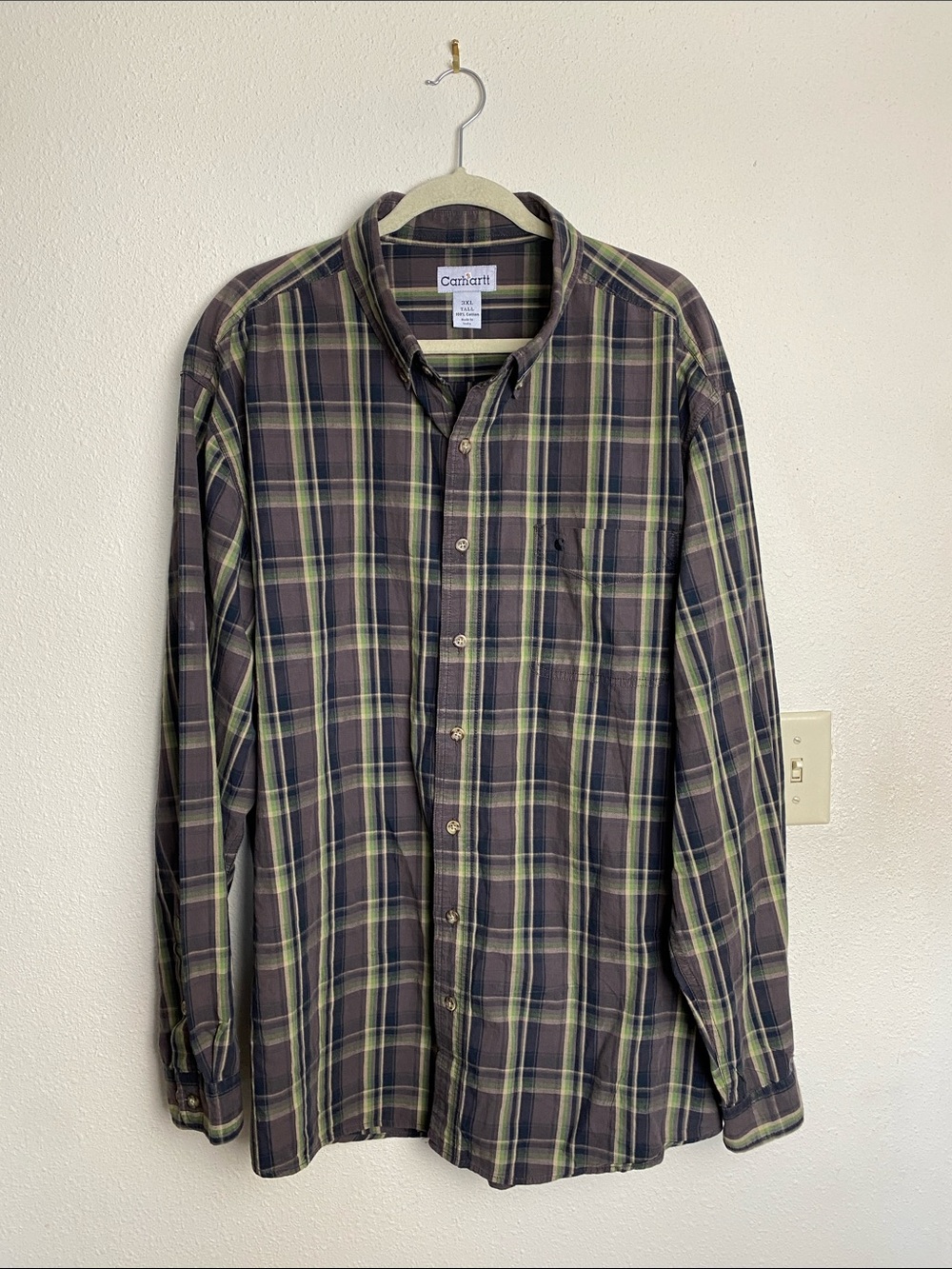 Carhartt Men’s Green Plaid Button-Down Shirt